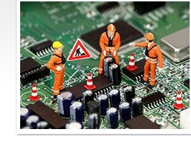 Technicians working on motherboard